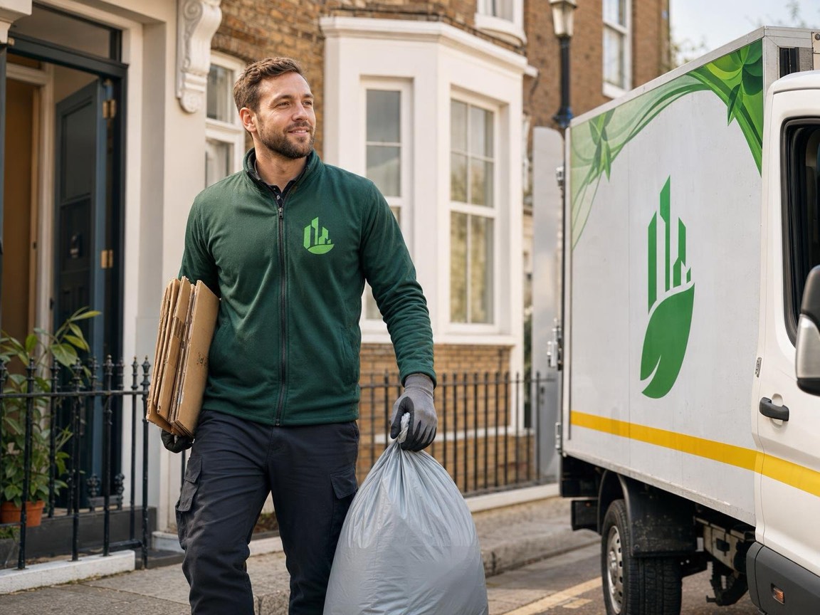 Any London Waste crew member carrying cardboard and a confidential paper sack from a London dental practice