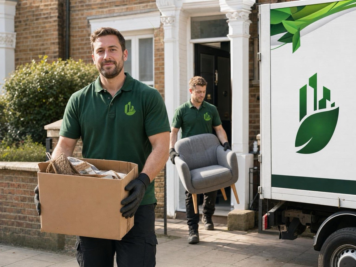 Junk removal team loading a van in London