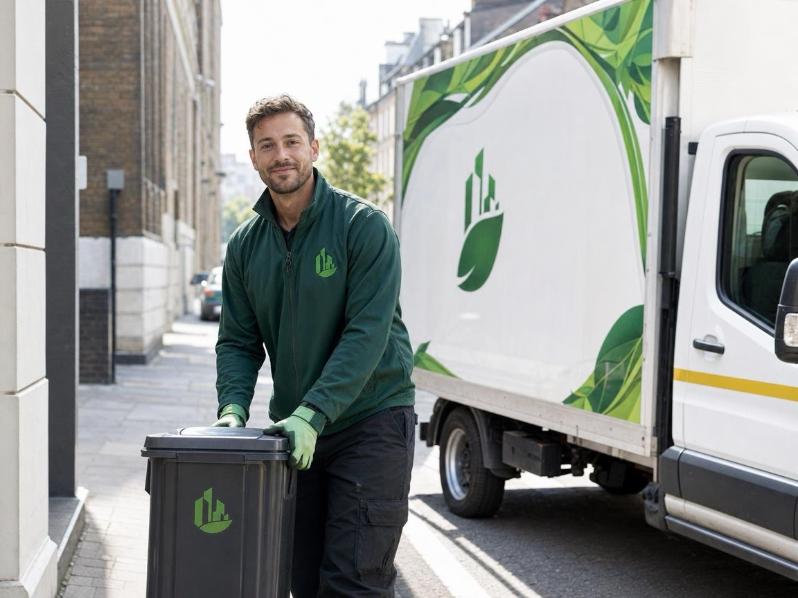 Sanitary bins being serviced in a London office washroom